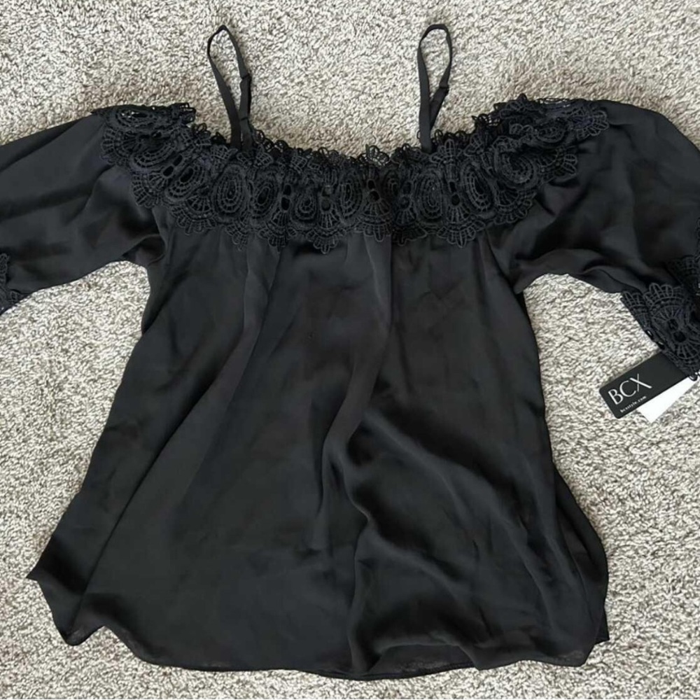 BCX Women's Black Lace Off-Shoulder Top